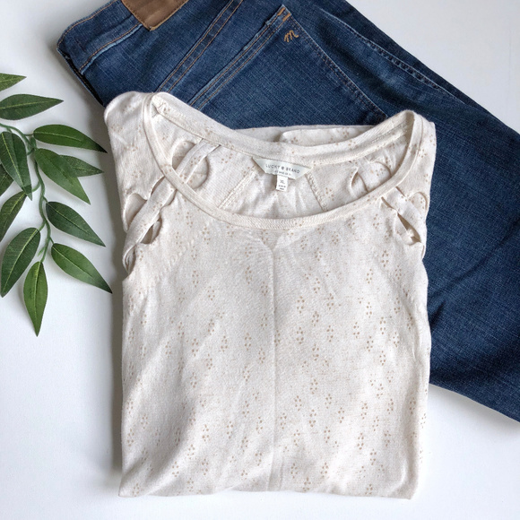 Lucky Brand Tops - Lucky Brand Cream Dots Cut Out Tee Shirt
